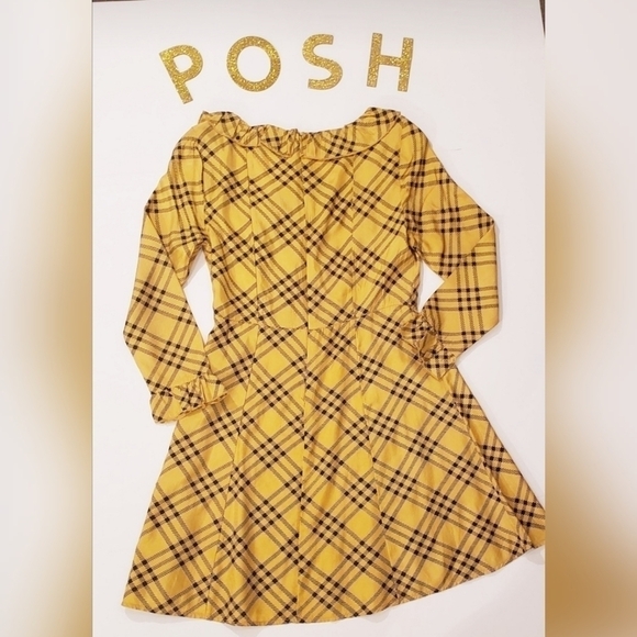 Urban Outfitters Gold Plaid Long Sleeve Dress Women's Size Small - Picture 4 of 7